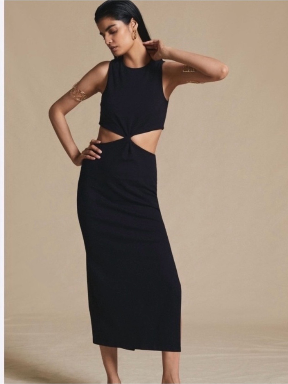 Sundry Anthropologie Black Ribbed Cutout Maxi Dress NWT Large Sundry 3